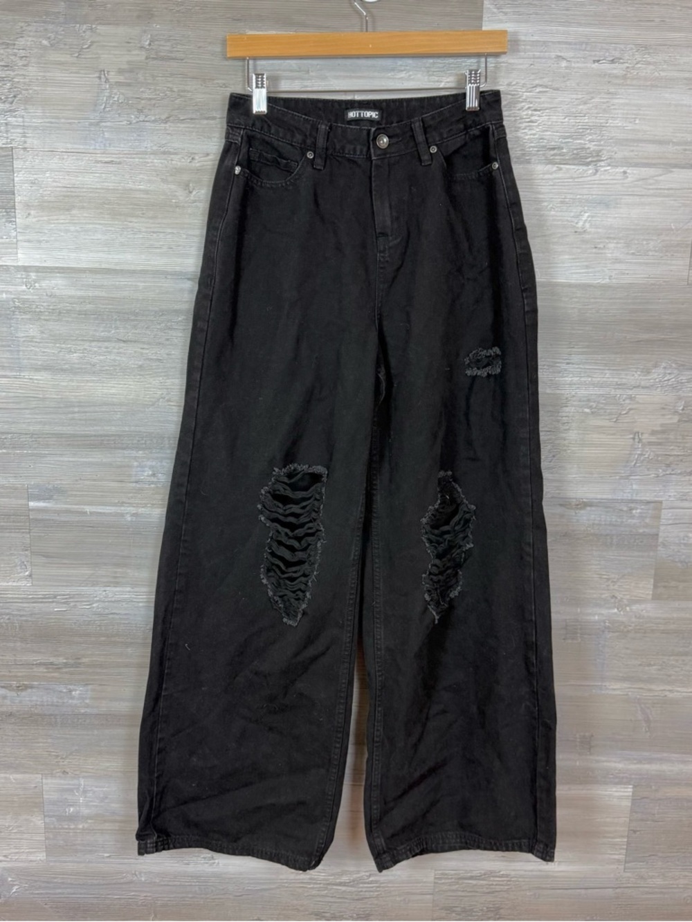 Hot Topic Black Distressed Wide Leg Jeans - Size 3